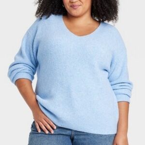 NWT Ava & Viv Super Soft V Neck Sweater In Baby Blue Size Women's 3X